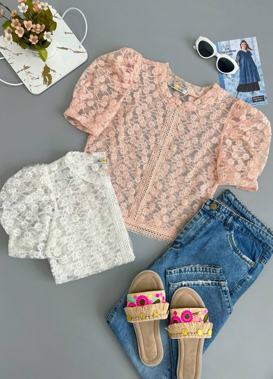 شومیز آستین پف تمام گلدوزی کد 2759