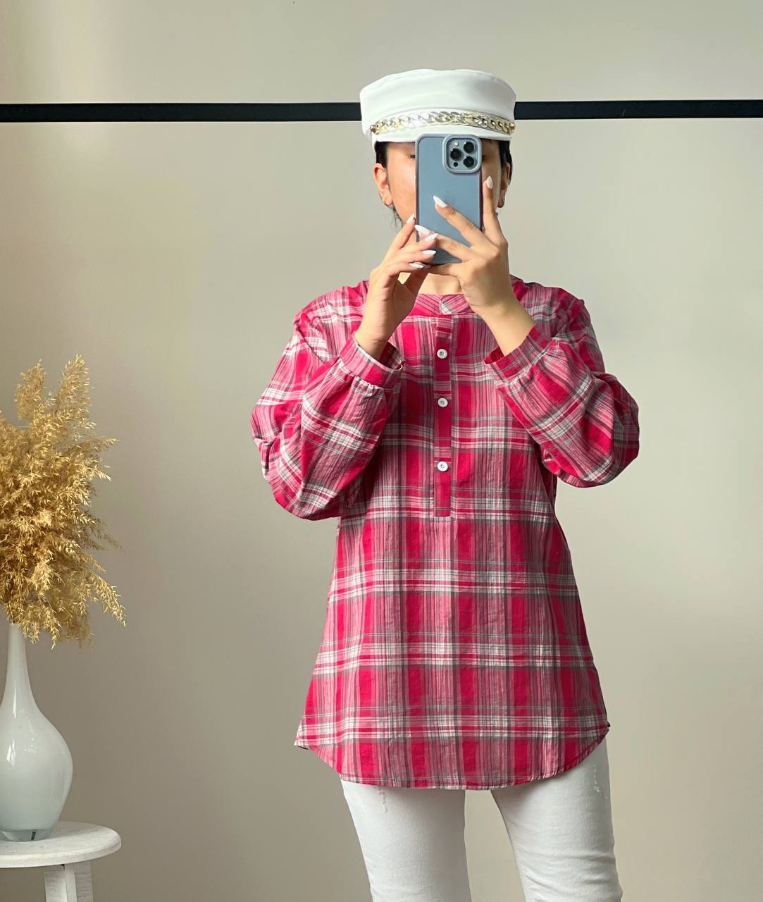 شومیز چهارخونه جلو بسته کد 2764