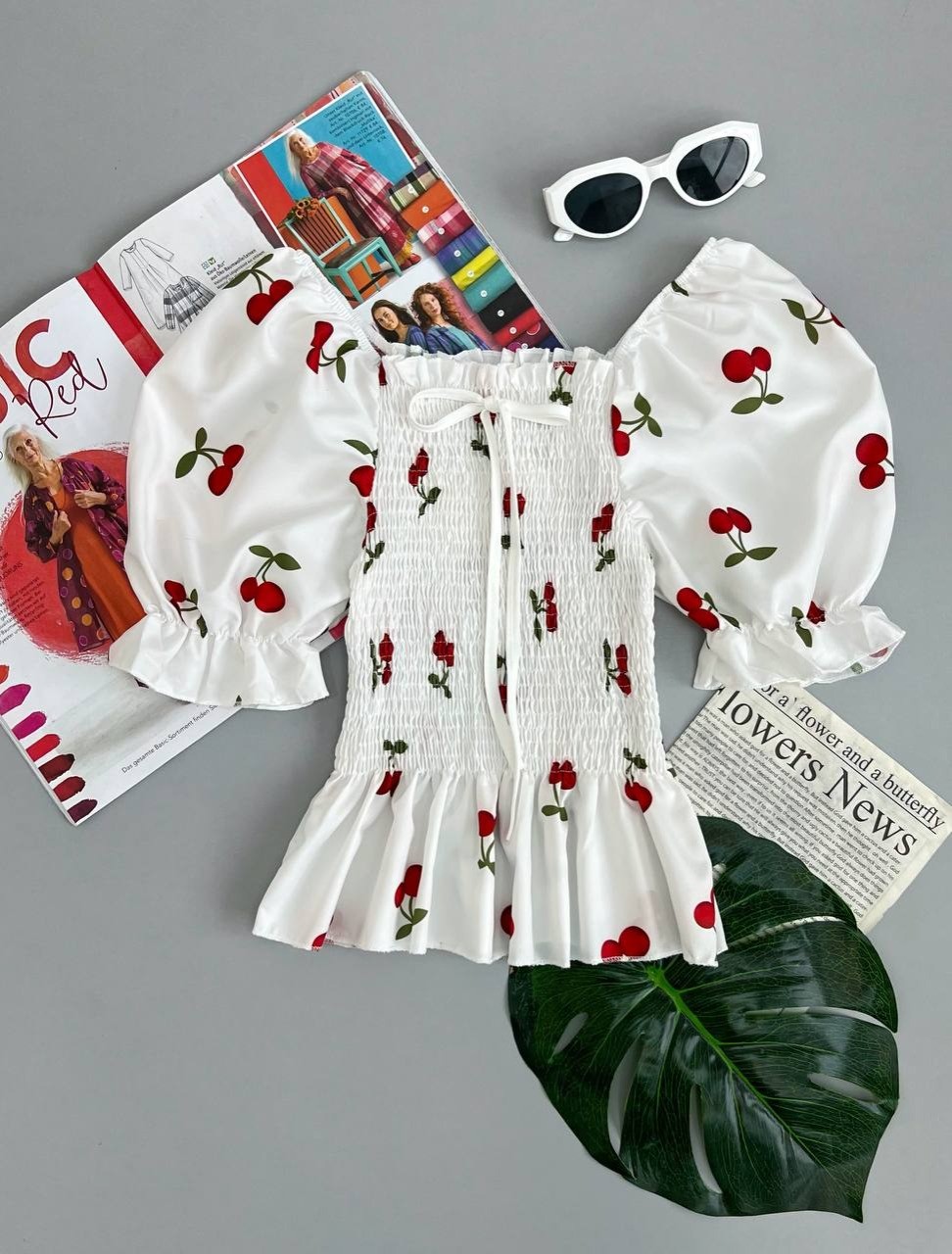 شومیز آستین پف آلبالو کد2765