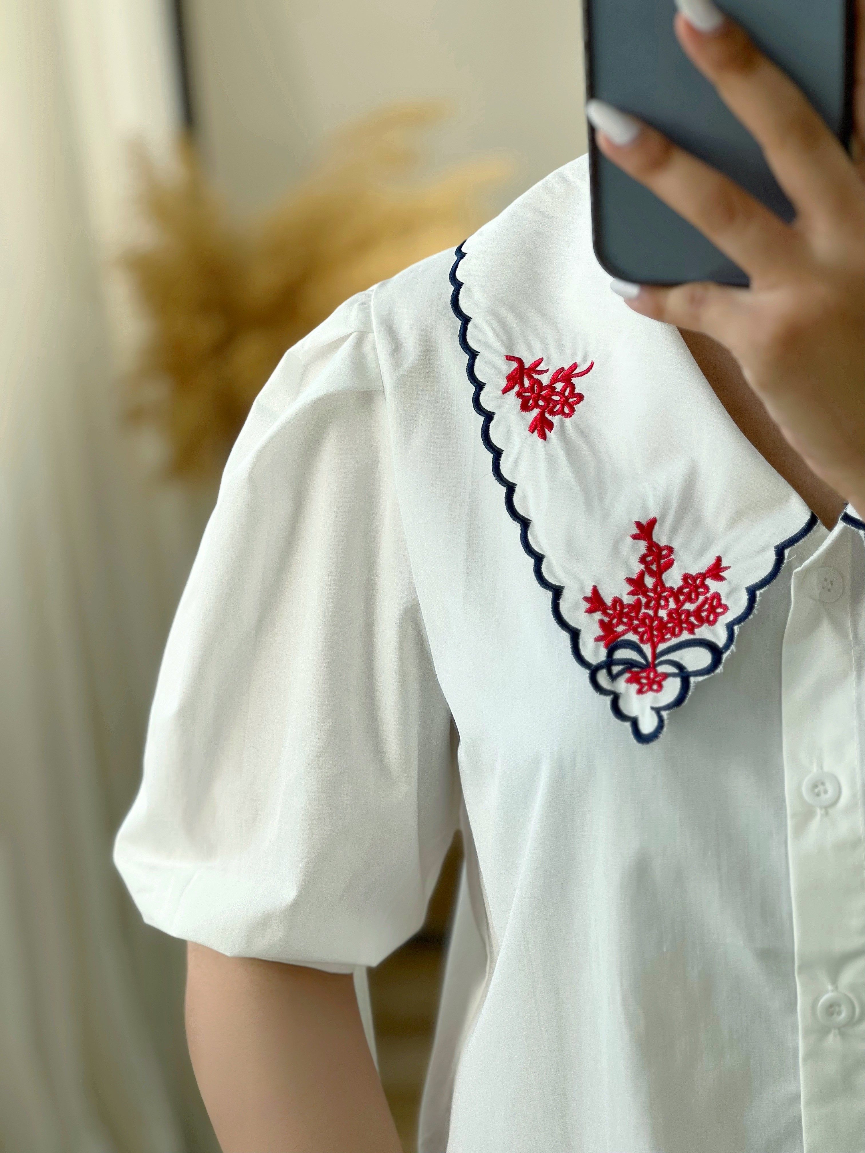 شومیز یقه گلدوزی استین پف کد 2786