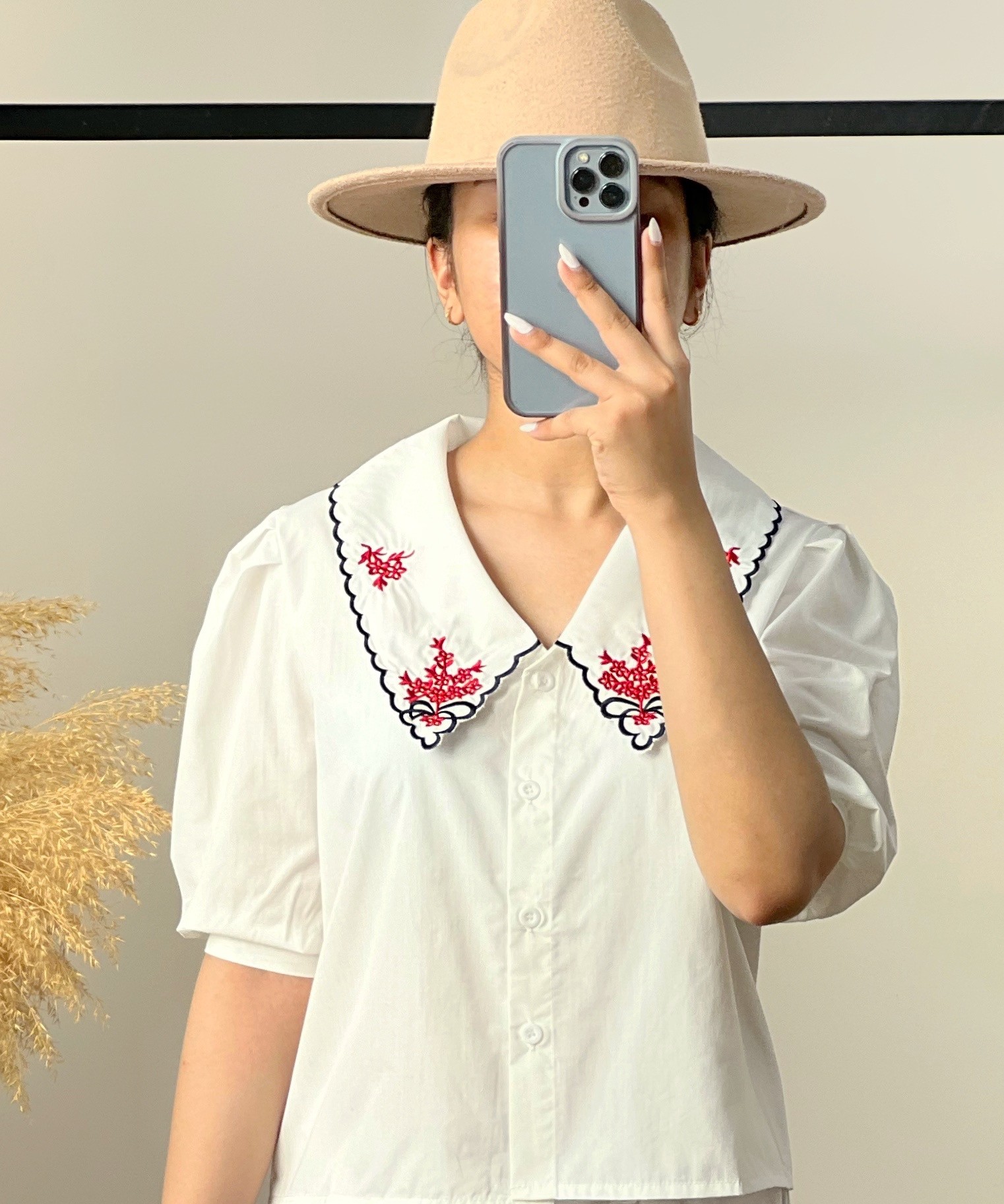 شومیز یقه گلدوزی استین پف کد 2786