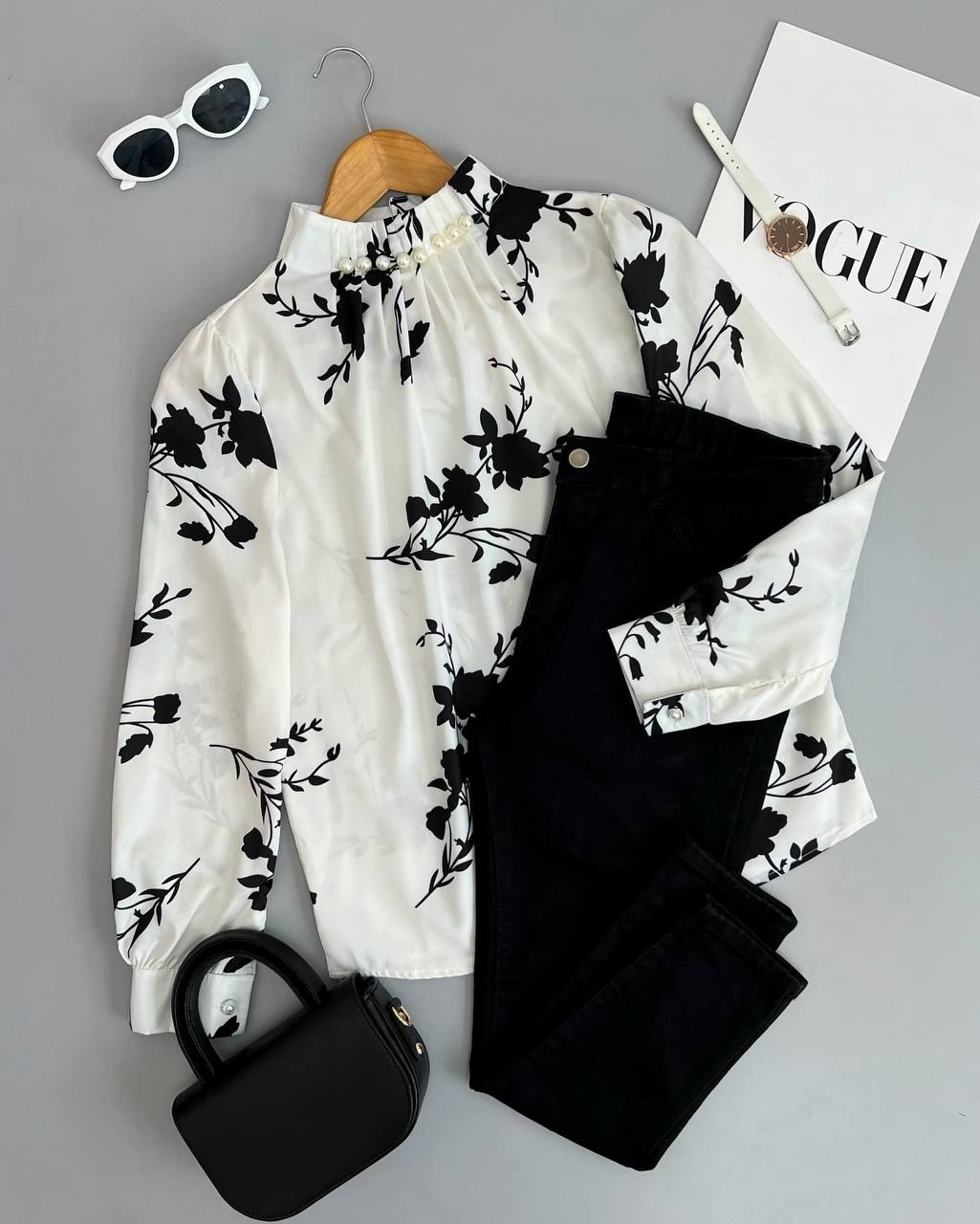 شومیز گلدار یقه مروارید کد 2795