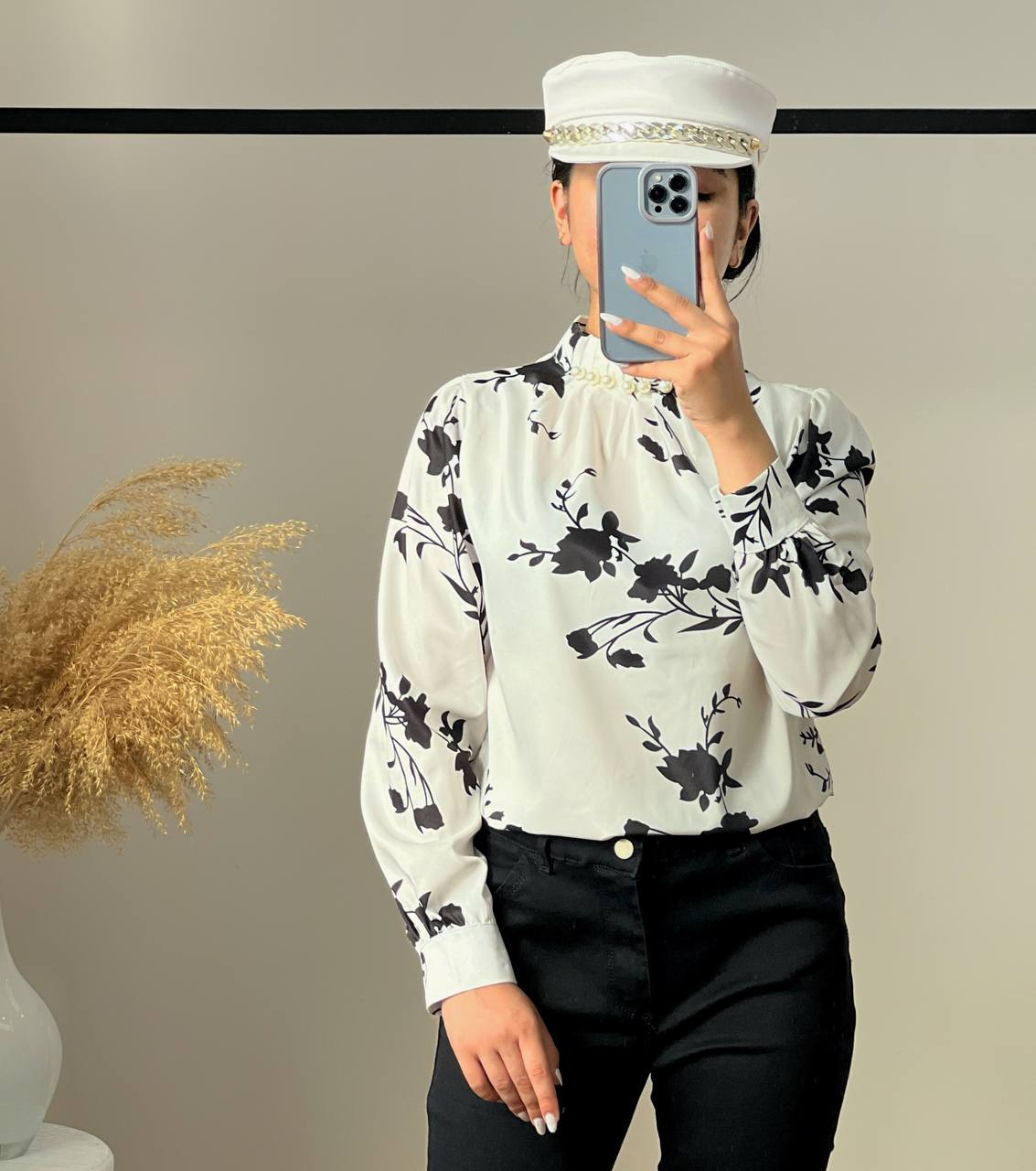 شومیز گلدار یقه مروارید کد 2795