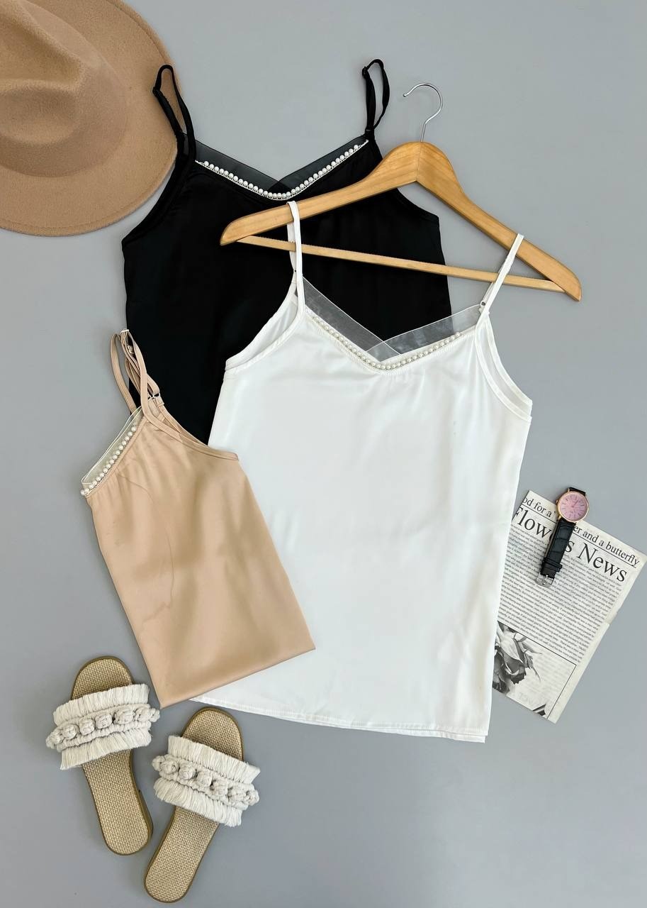 تاپ ساتن یقه مروارید کد 2807