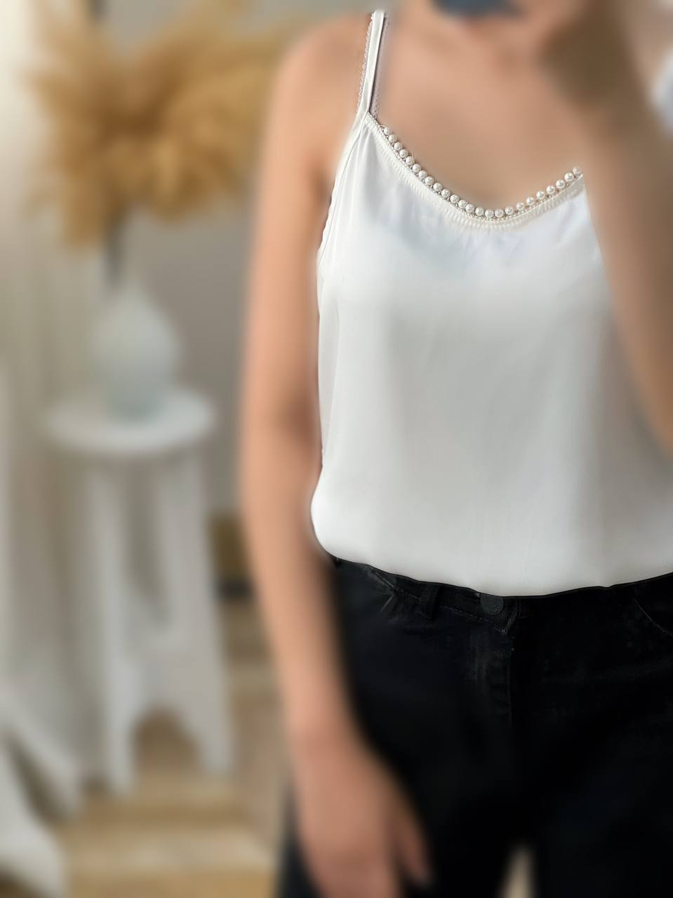 تاپ ساتن یقه مروارید کد 2807