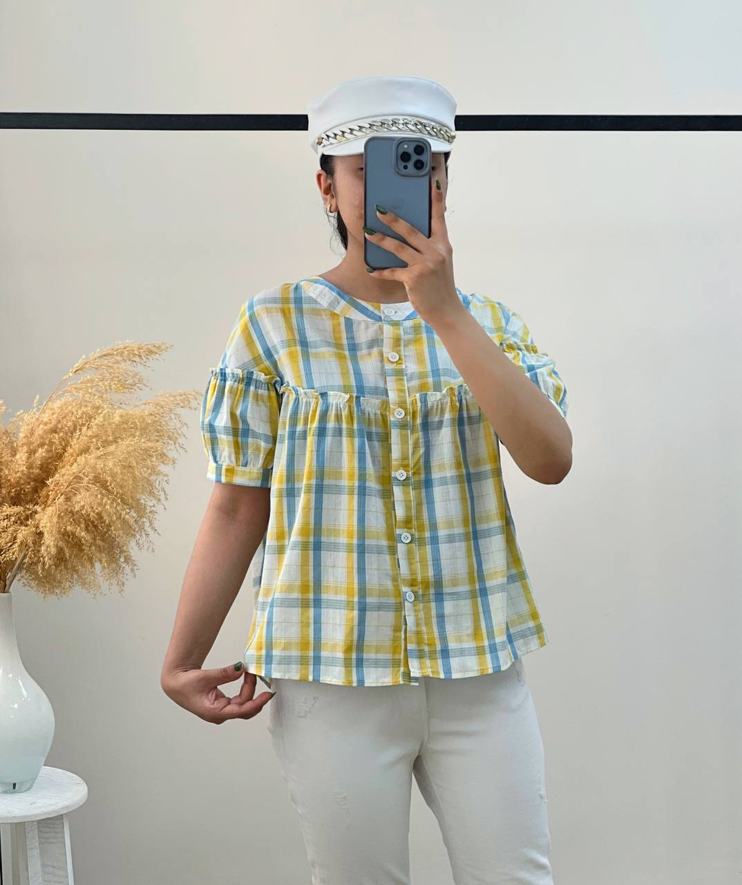 شومیز چهار خونه سینه چین کد 2824