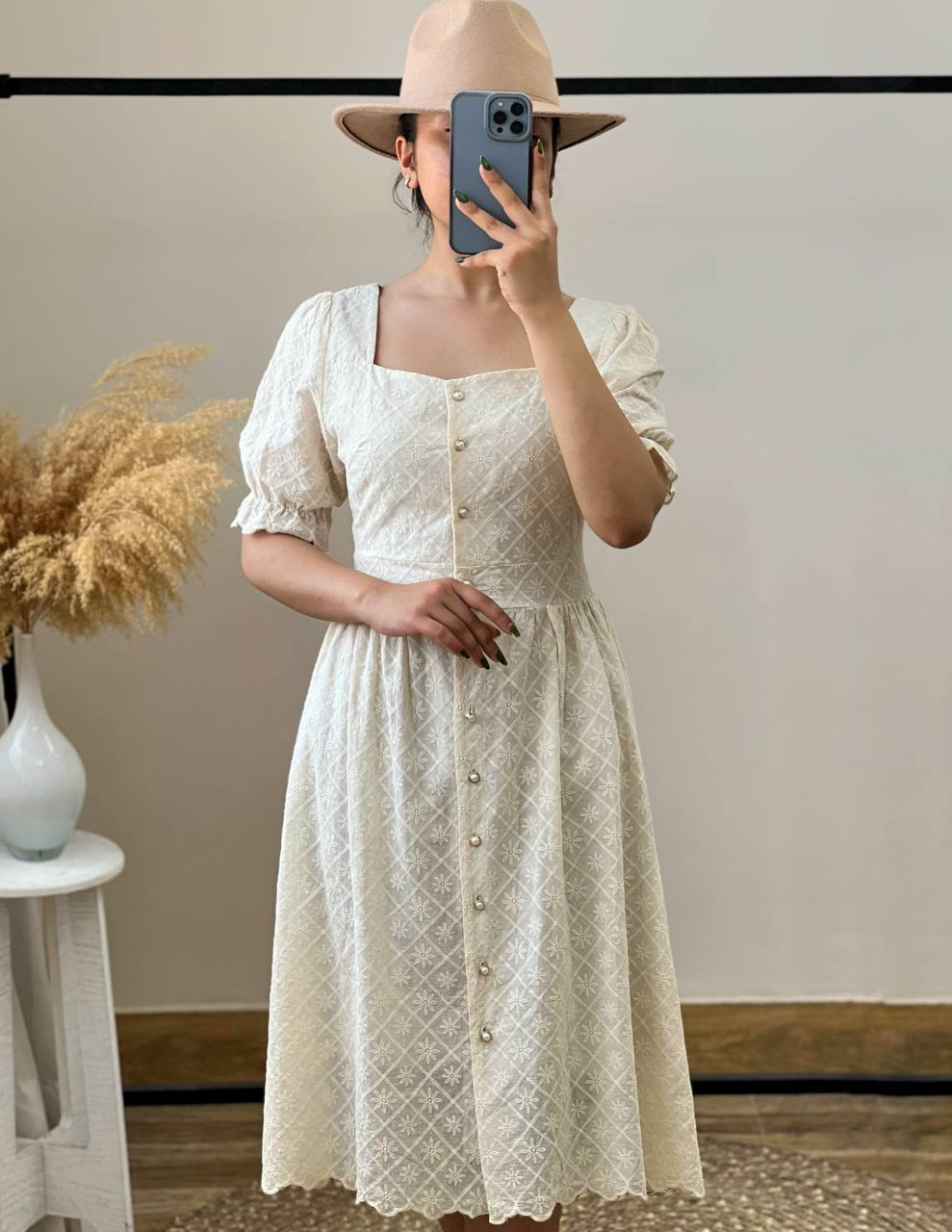 پیراهن تمام خامه دوزی جلو دکمه کد 2827