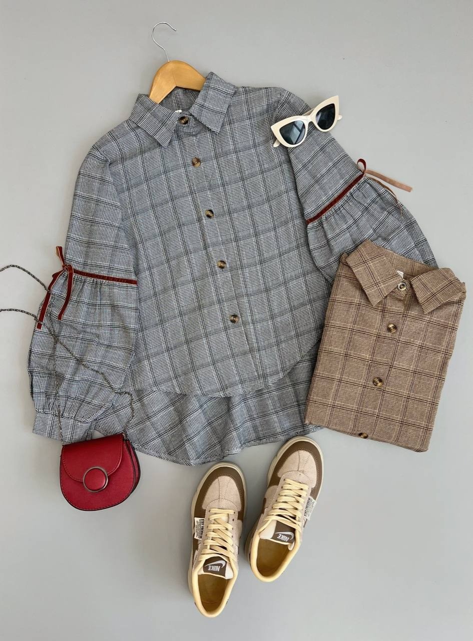 شومیز چهار خونه آستین پف کد 2828