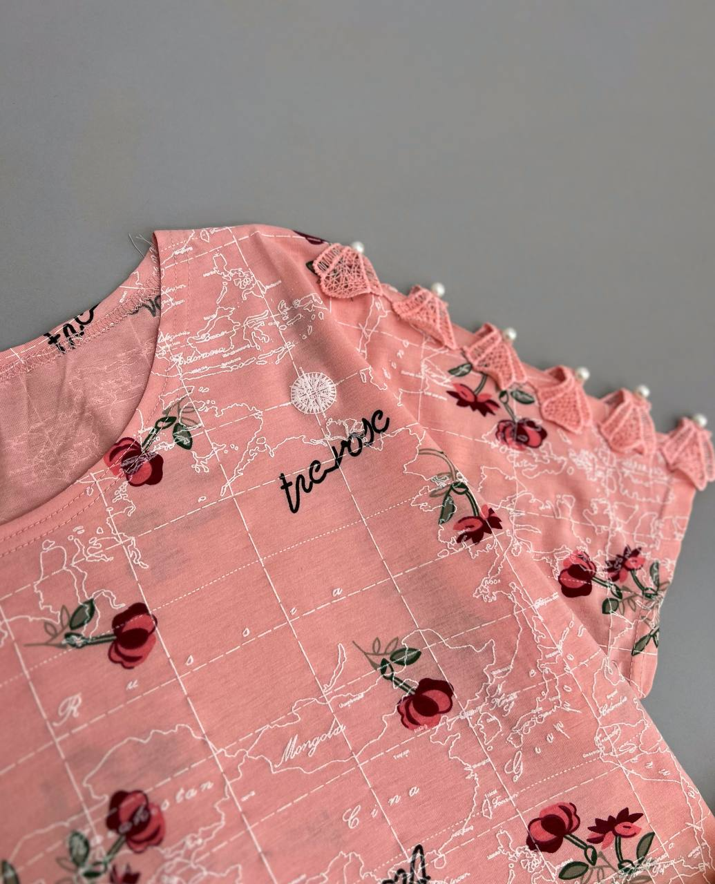 تیشرت سرشانه گیپور مرواریدی مدل 2 کد 2830