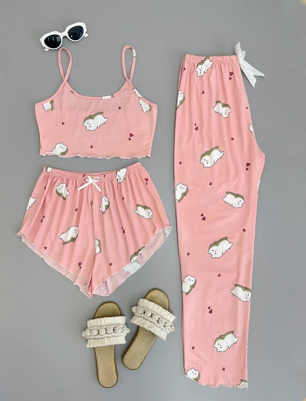 ست سه تیکه نیم تنه،شلوارک و شلوار کد 2838