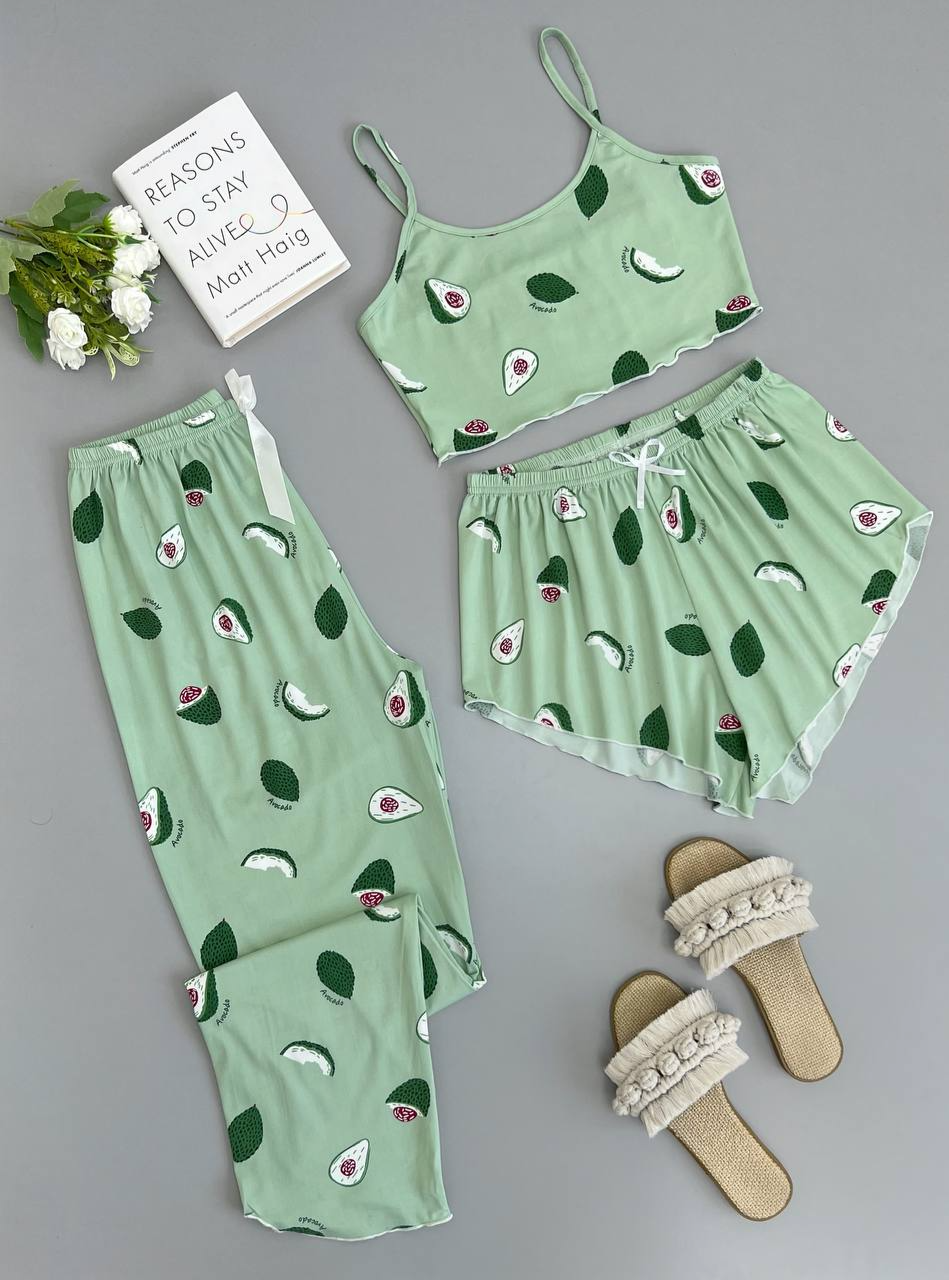 ست سه تیکه نیم تنه،شلوارک و شلوار کد 2838