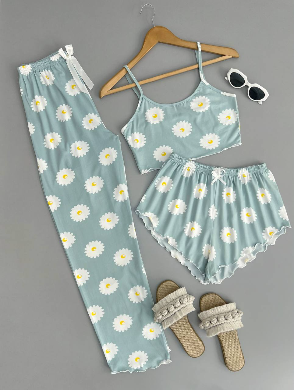 ست سه تیکه نیم تنه،شلوارک و شلوار کد 2838