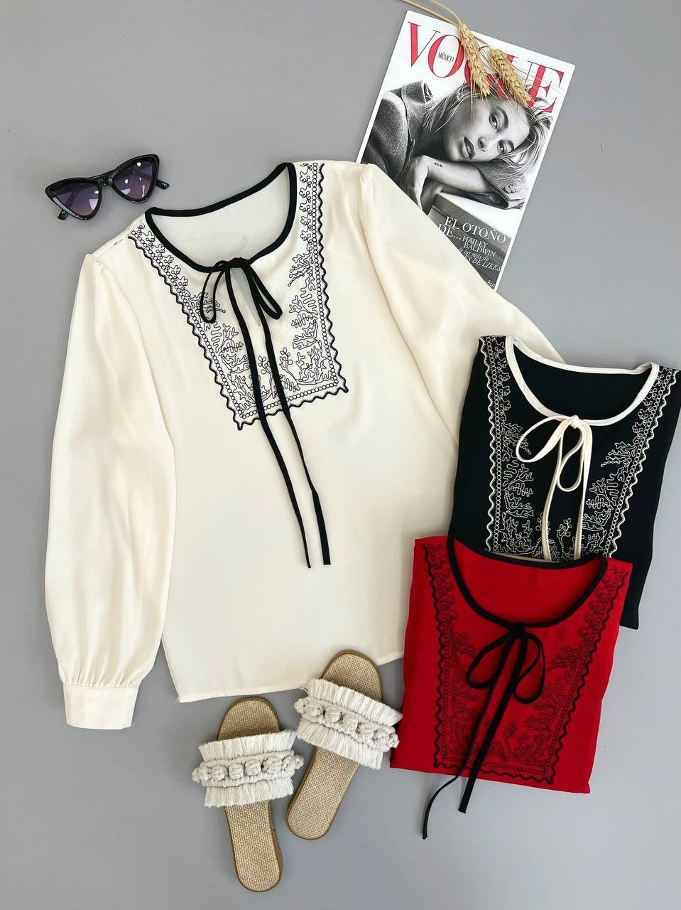 شومیز کرپ گلدوزی شده کد 2858