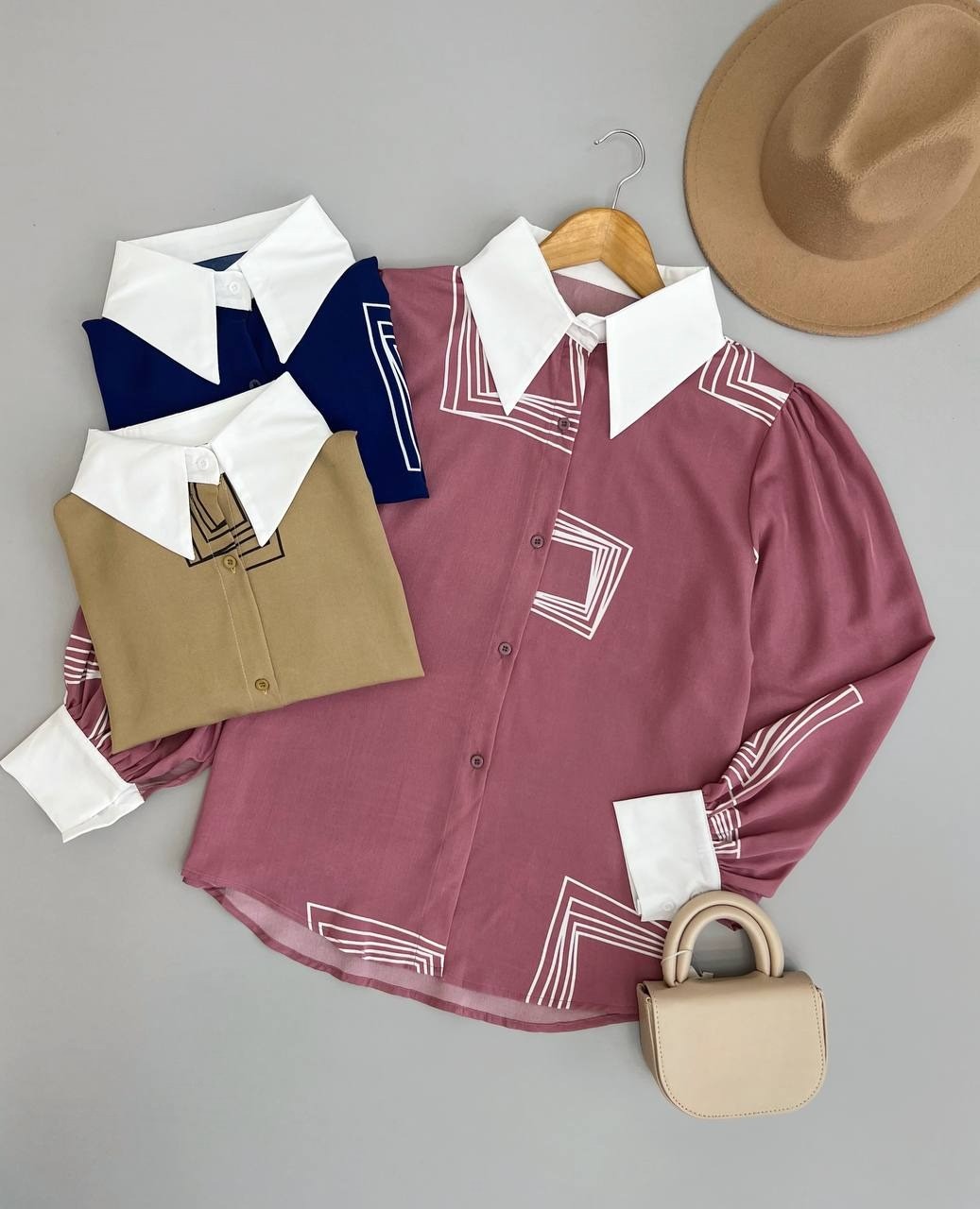 شومیز طرح هندسی آستین پف کد 2860