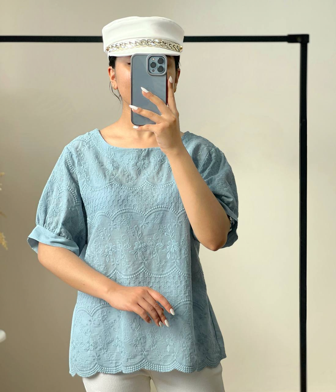 شومیز تمام خامه دوزی آستین پف 2 کد 2864