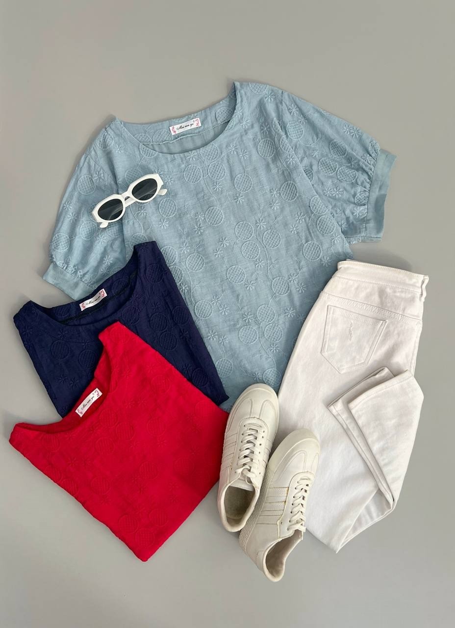 شومیز تمام خامه دوزی آستین پف 3 کد 2879