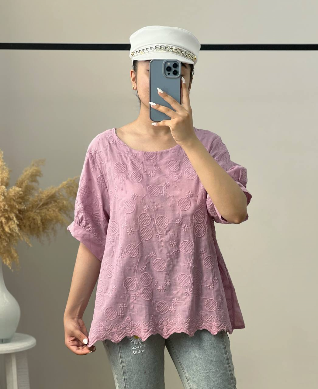 شومیز تمام خامه دوزی آستین پف 3 کد 2879