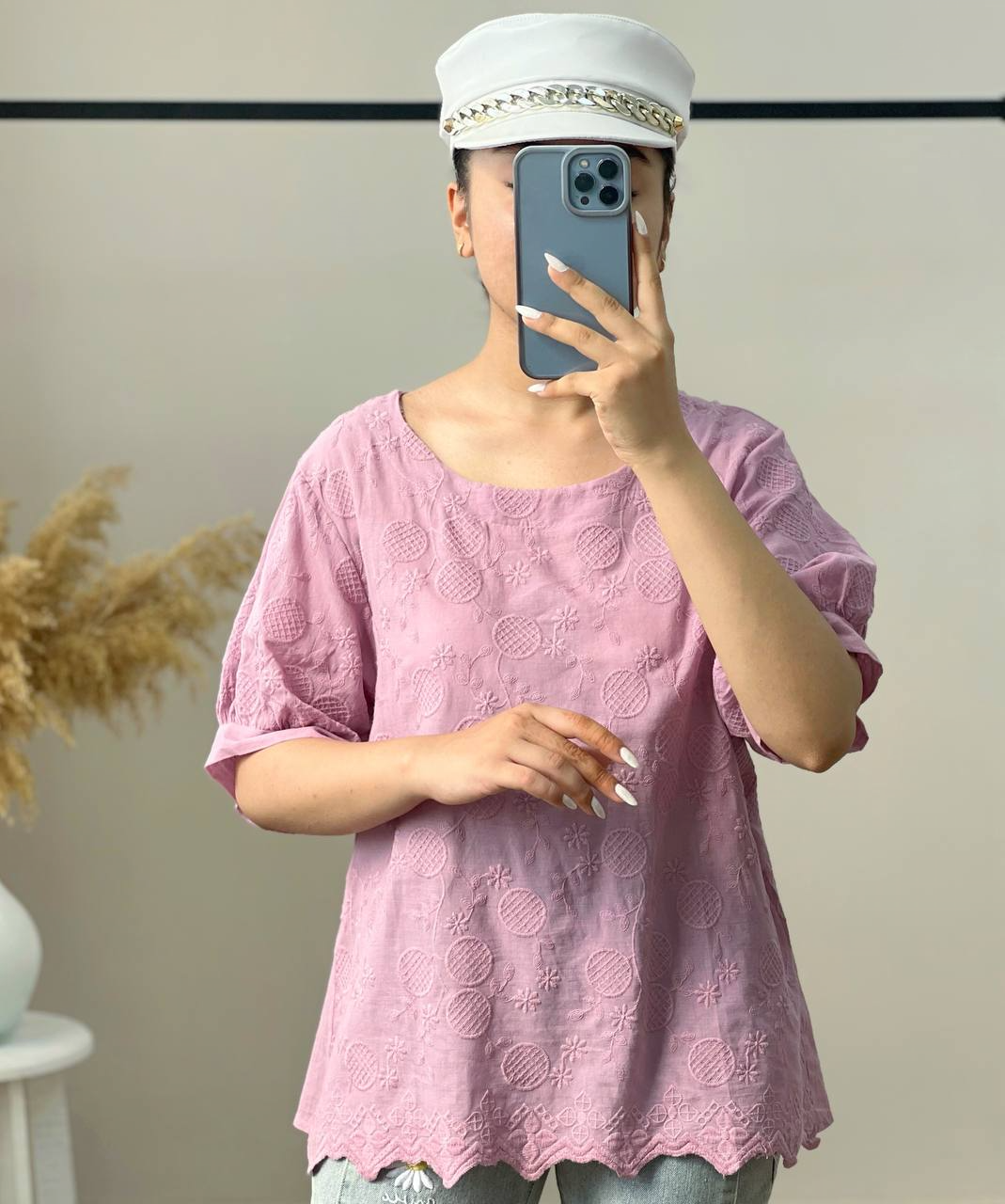 شومیز تمام خامه دوزی آستین پف 3 کد 2879