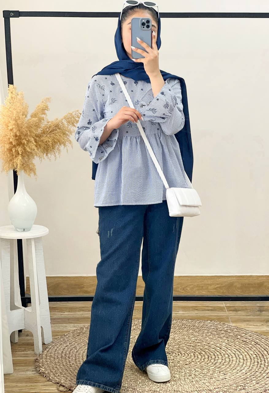 شومیز راه راه گلدوزی شده کد 2881