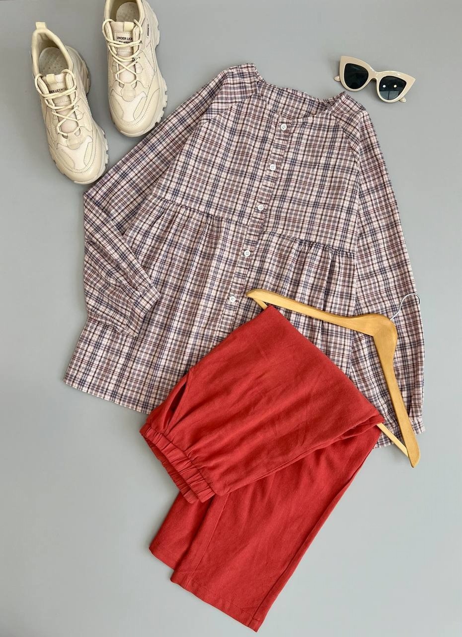 ست شومیز چهارخونه و شلوار کد 2886