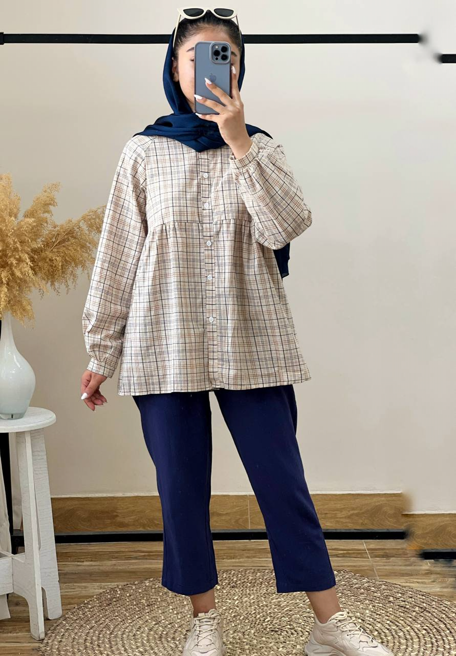 ست شومیز چهارخونه و شلوار کد 2886