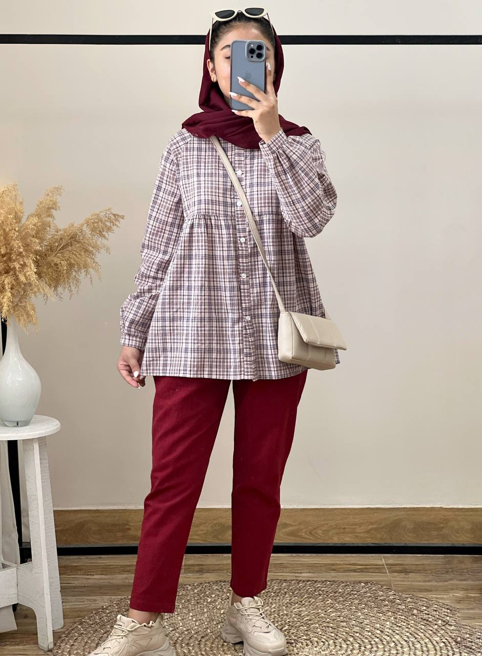 ست شومیز چهارخونه و شلوار کد 2886