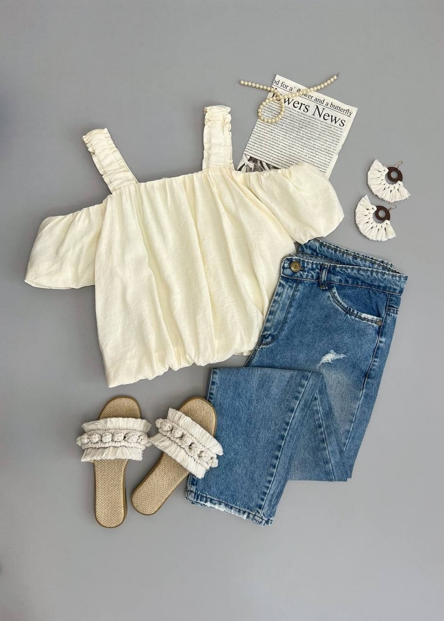 شومیز سرشونه باز آستین پف کد 2888