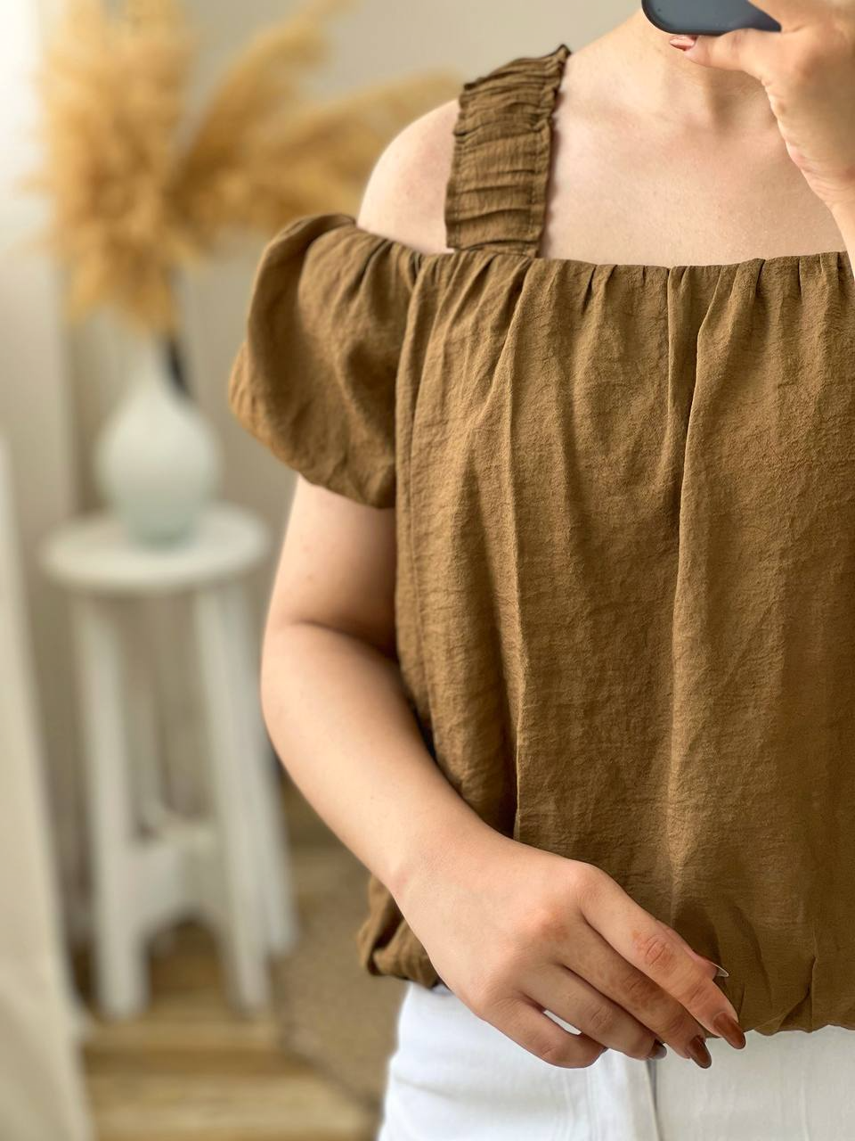 شومیز سرشونه باز آستین پف کد 2888