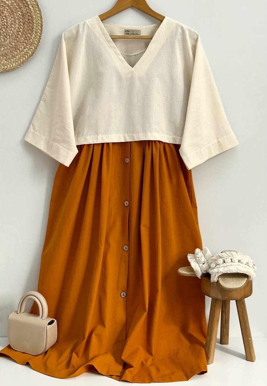 ست سارافن جلو دکمه بهمراه رویی لینن کد 2895