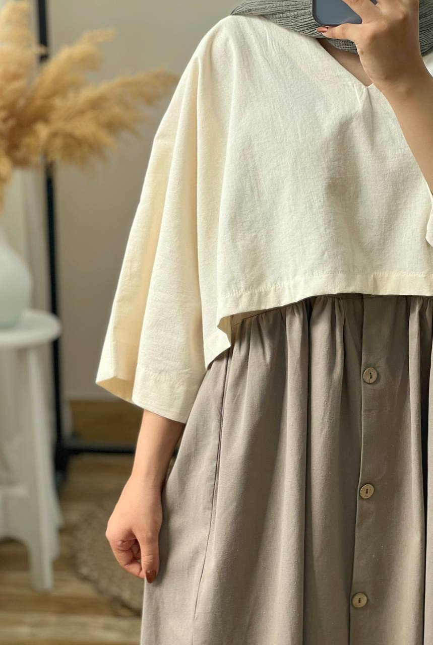 ست سارافن جلو دکمه بهمراه رویی لینن کد 2895