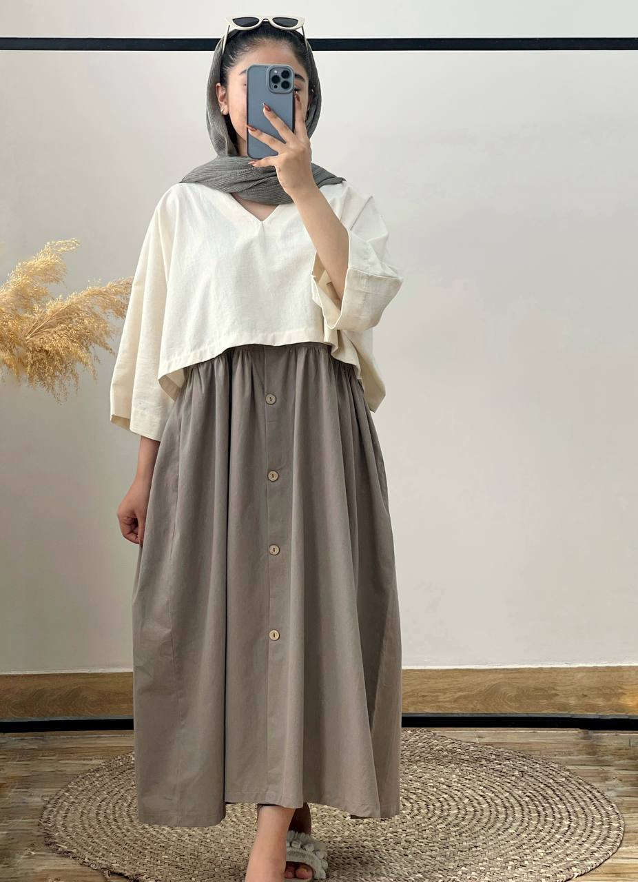 ست سارافن جلو دکمه بهمراه رویی لینن کد 2895