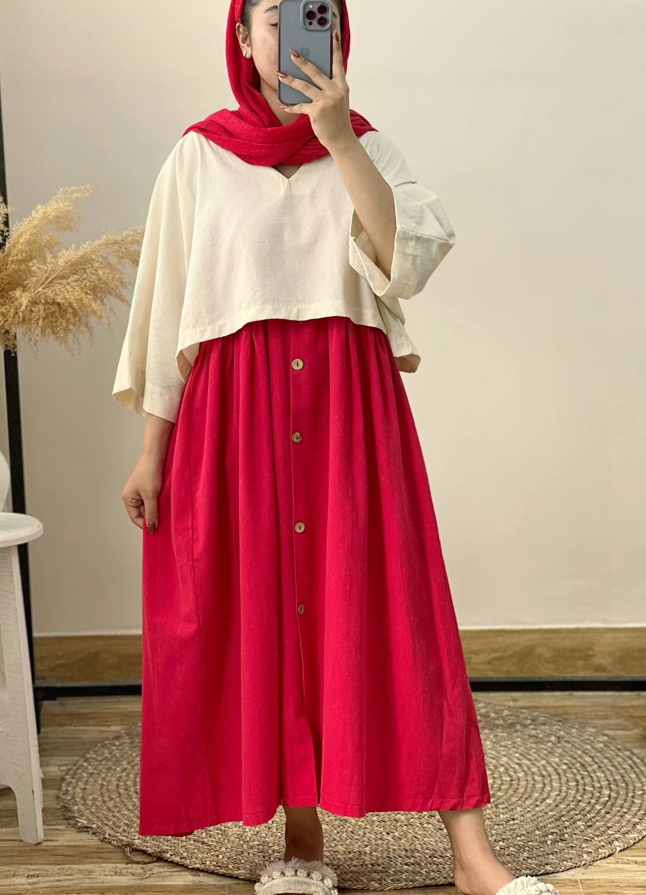 ست سارافن جلو دکمه بهمراه رویی لینن کد 2895