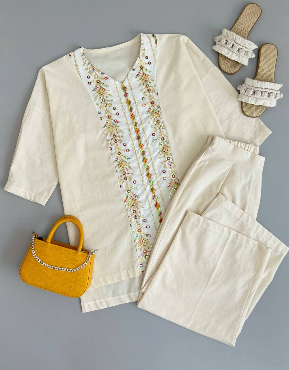 ست لینن با خرجکار هندی کد 2896