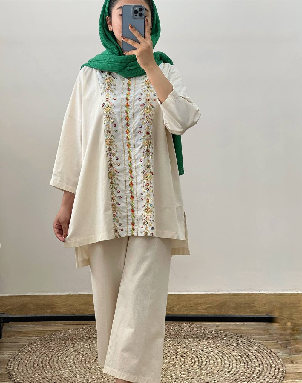 ست لینن با خرجکار هندی کد 2896