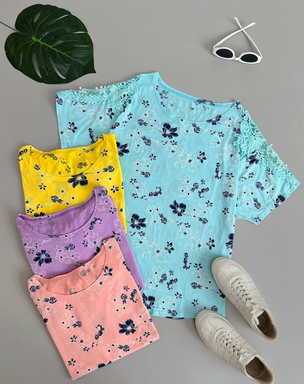 تیشرت سرشانه گیپور مرواریدی کد 2905