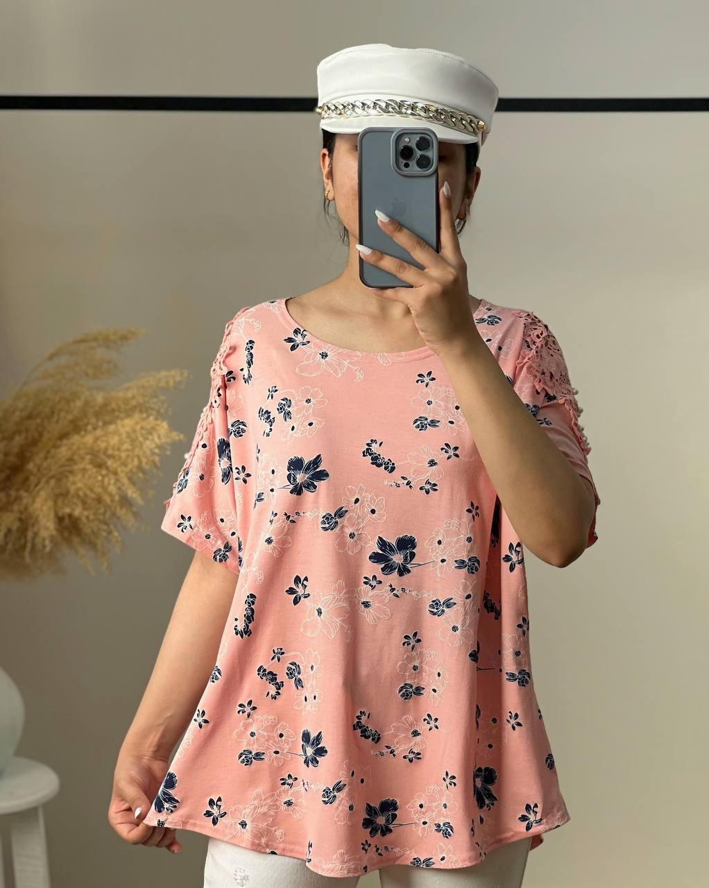 تیشرت سرشانه گیپور مرواریدی کد 2905