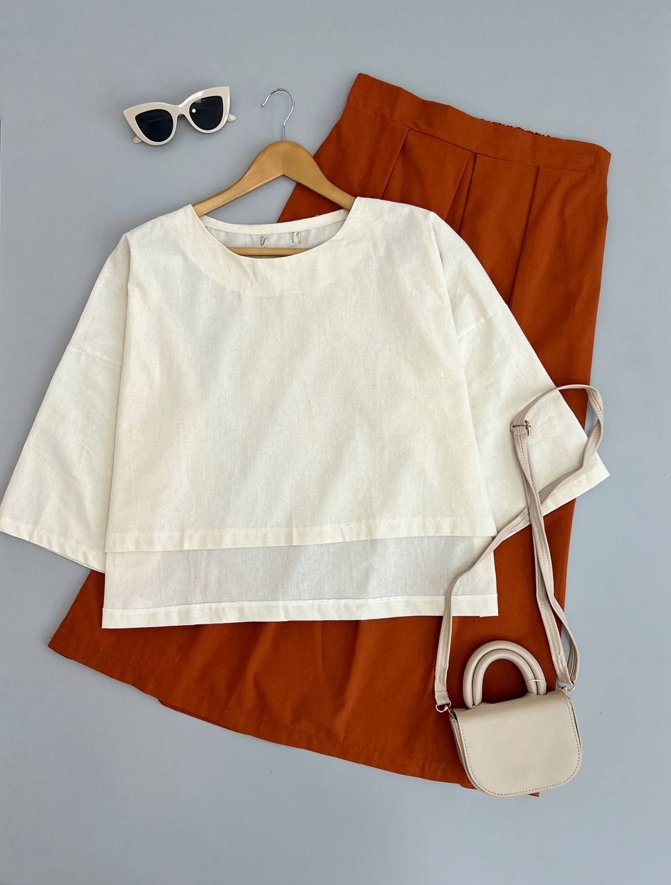 ست شومیز و دامن لینن کد 2910