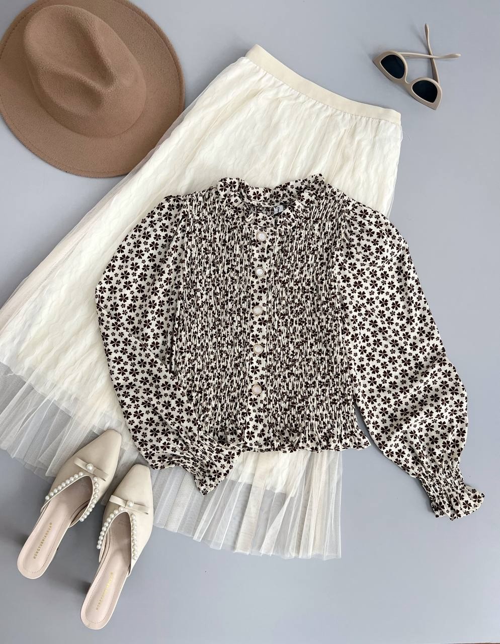 شومیز گلدار آستین پف کد 2913