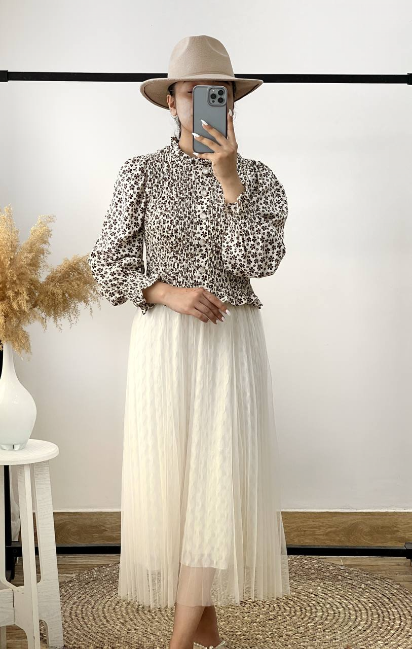 شومیز گلدار آستین پف کد 2913