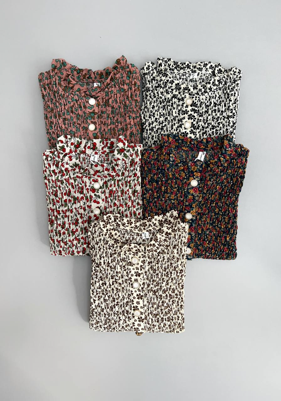 شومیز گلدار آستین پف کد 2913