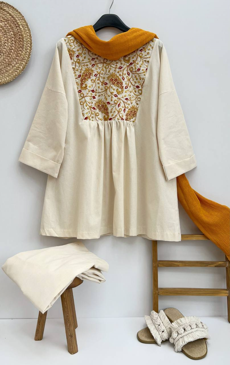 ست لینن جلو چین دار با خرجکار هندی کد 2917