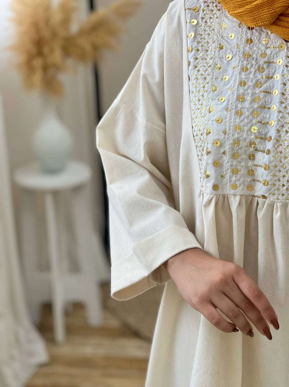 ست لینن جلو چین دار با خرجکار هندی کد 2917