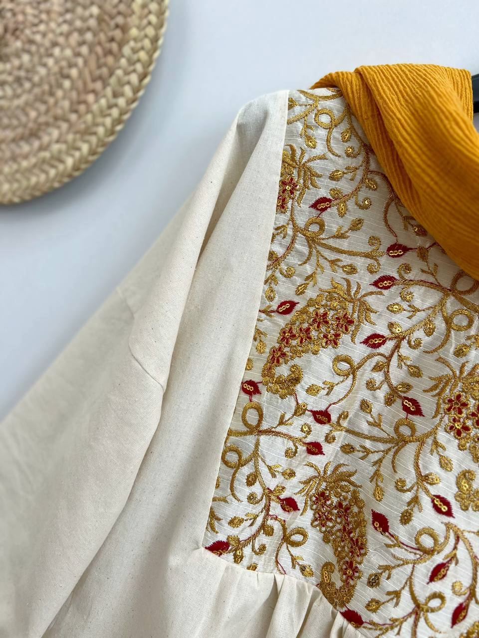 ست لینن جلو چین دار با خرجکار هندی کد 2917