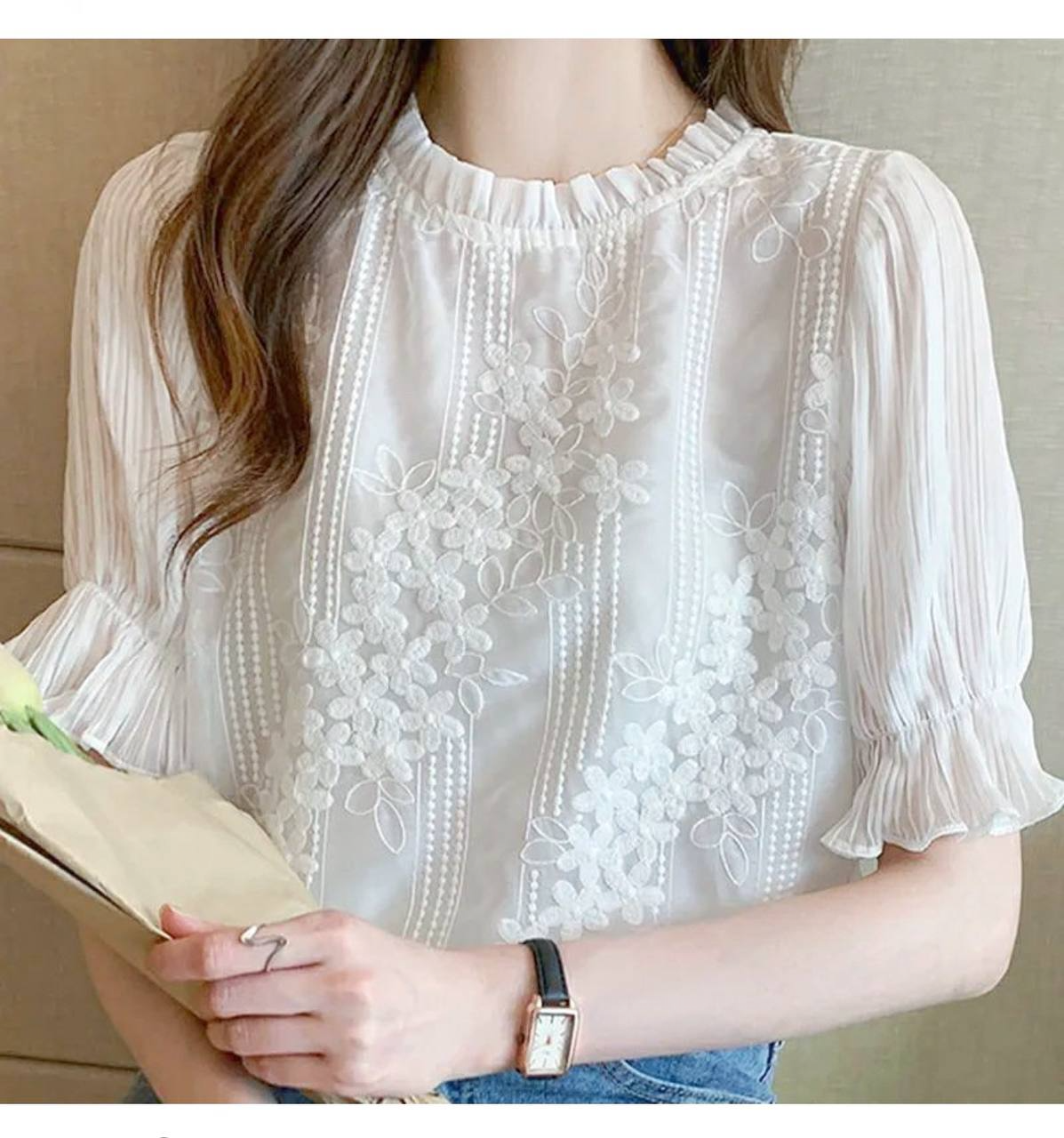 شومیز حریر تمام گلدوزی کد 2924