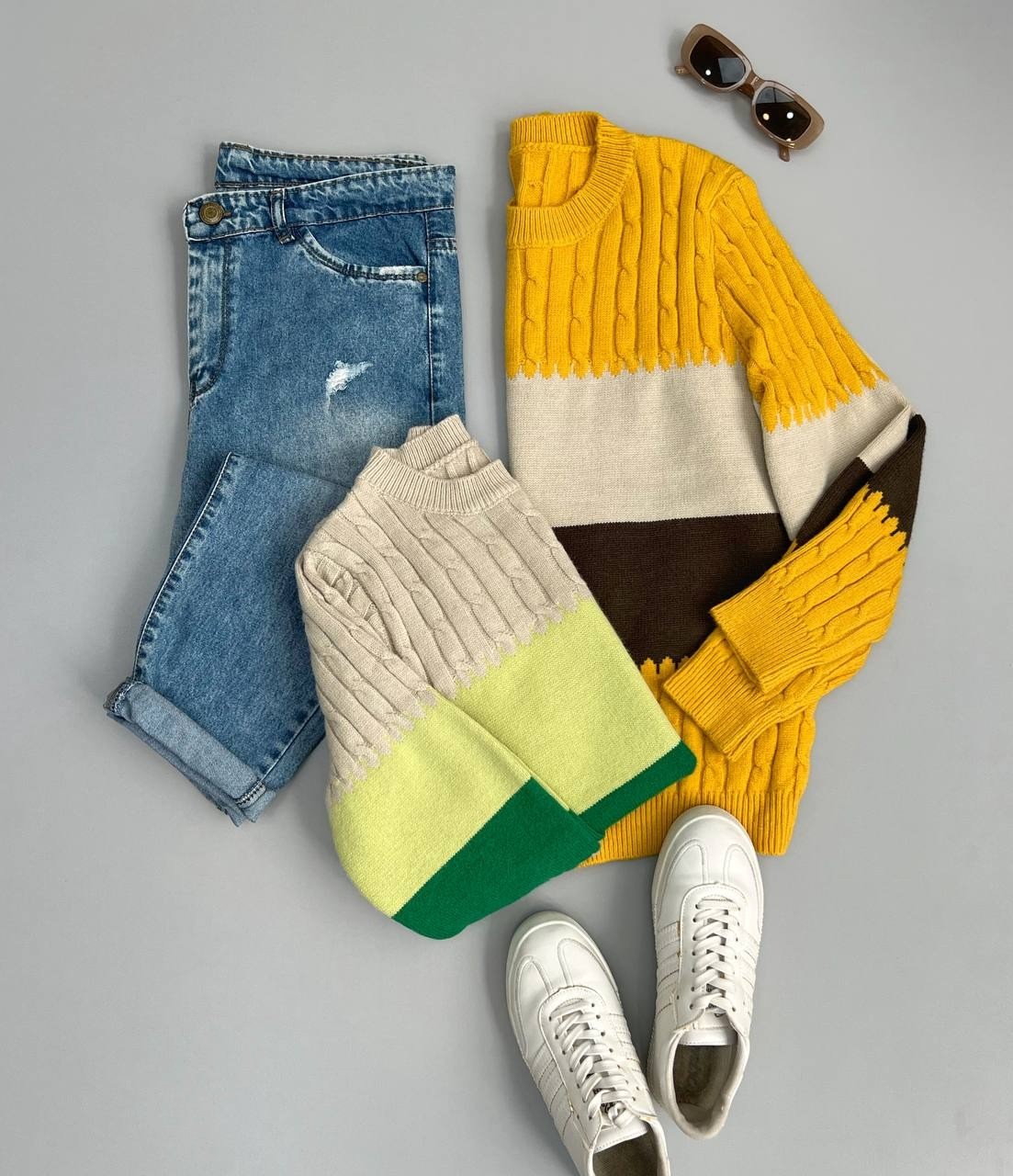 پلیور بافت سه رنگ زنجیری کد 2945