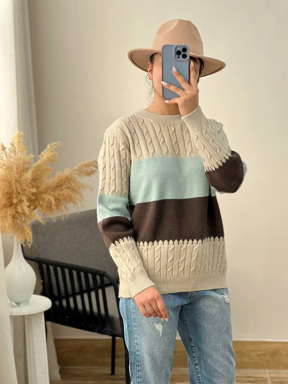 پلیور بافت سه رنگ زنجیری کد 2945