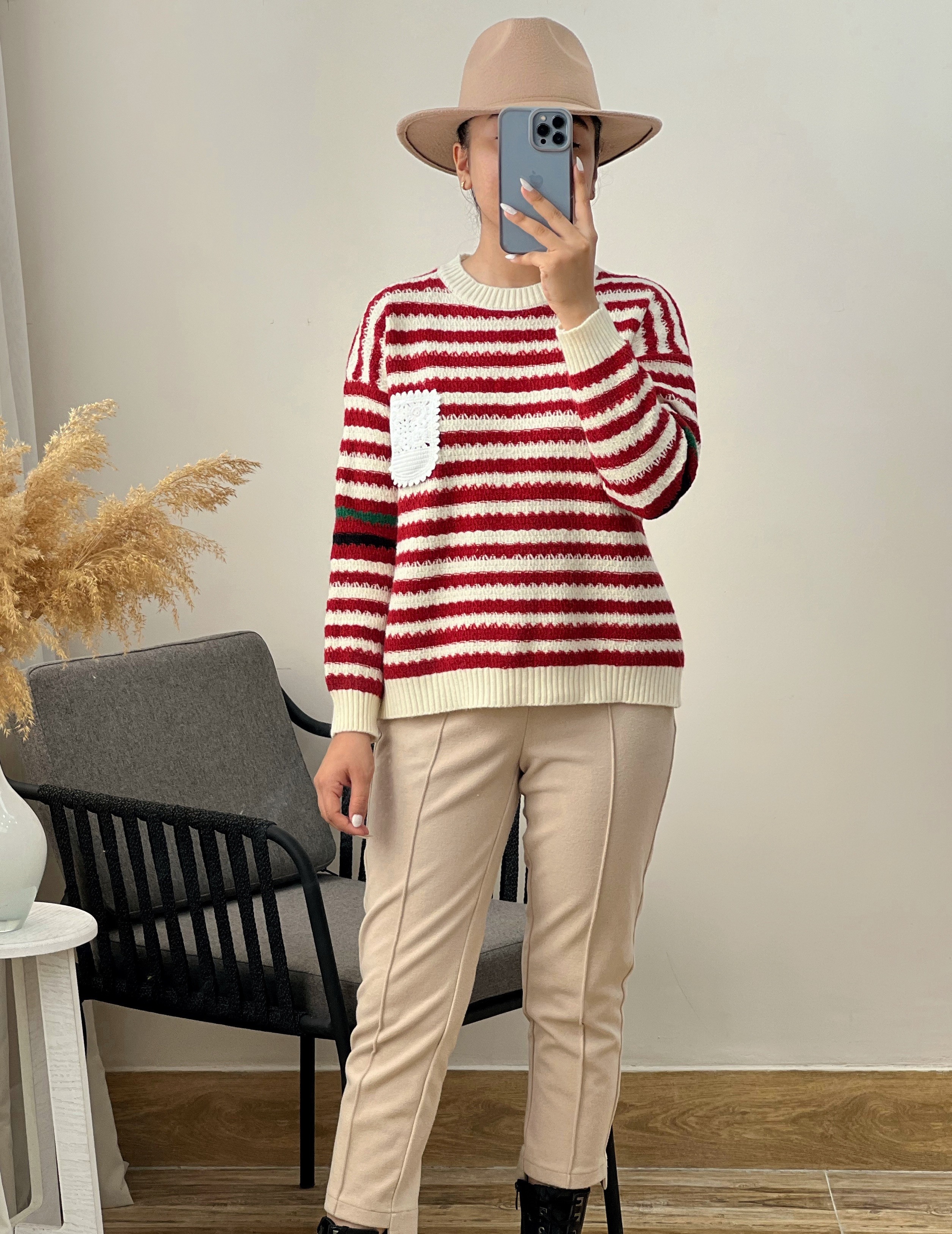 پلیور بافت یقه گرد دو رنگ کد 2952