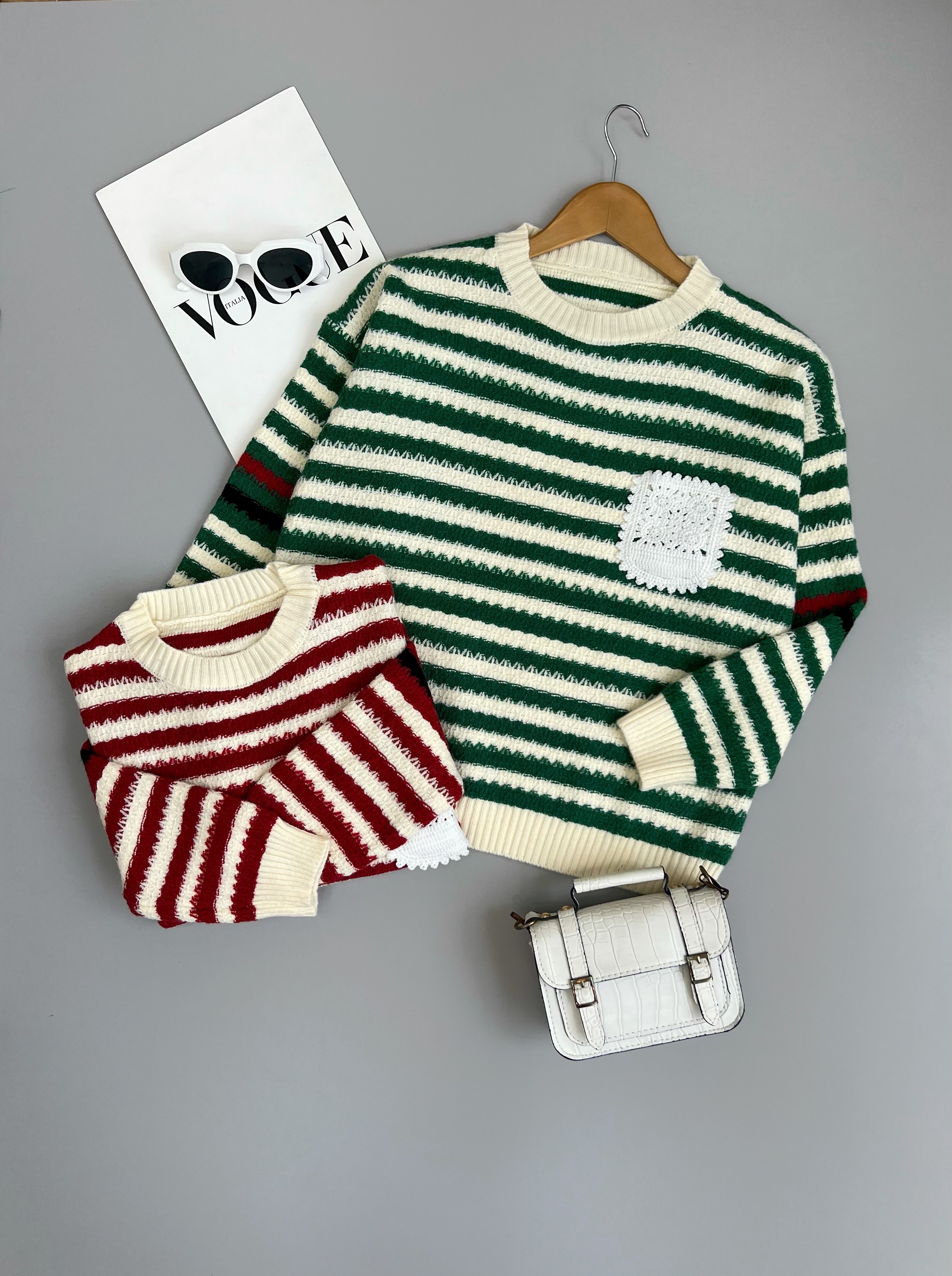 پلیور بافت یقه گرد دو رنگ کد 2952