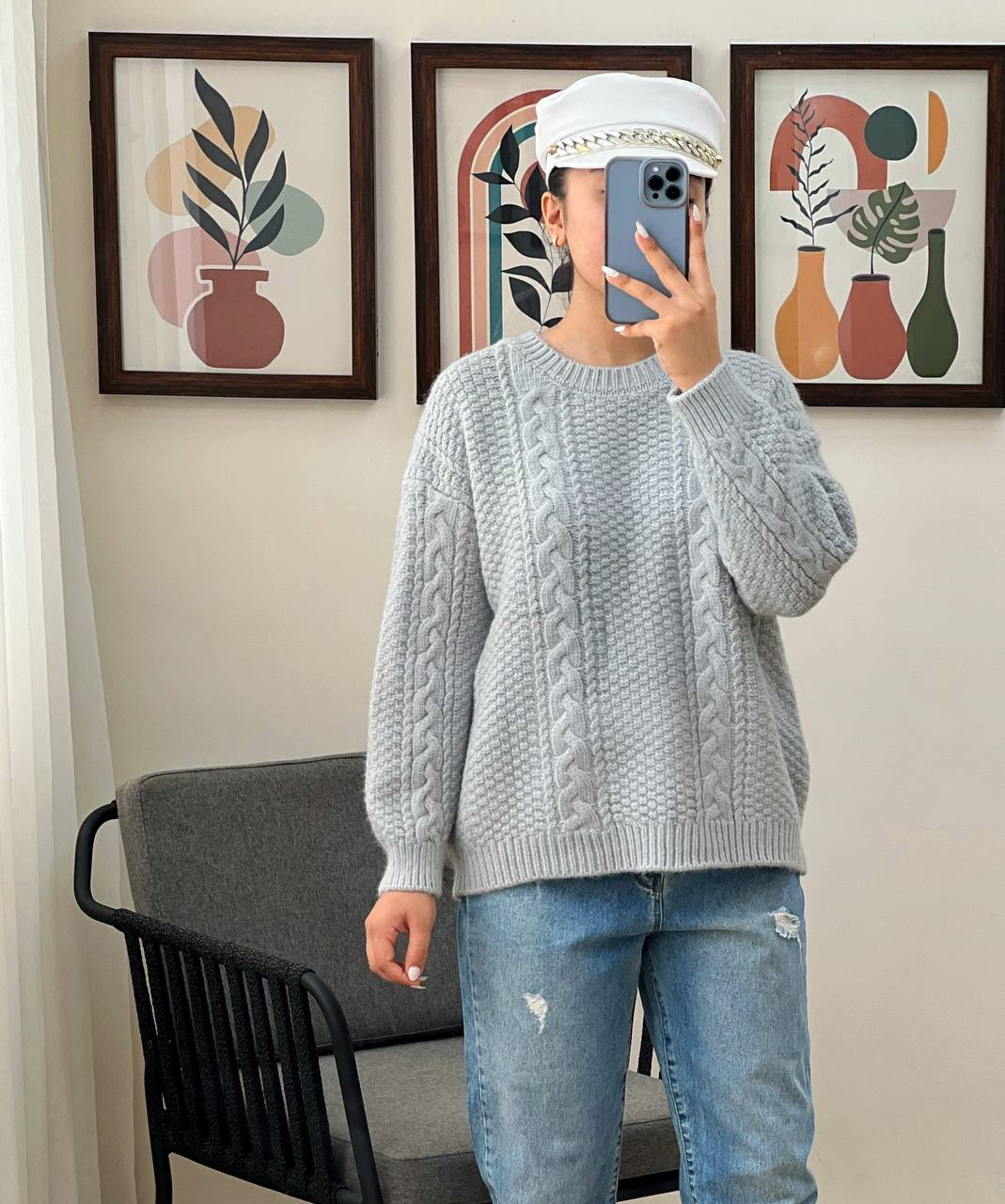 پلیور بافت زنجیری یقه گرد کد 2953