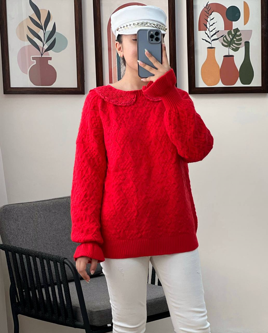 پلیور بافت گل برجسته کد 2958